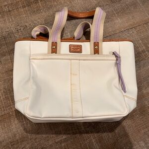 Coach Cream Tote with Purple and Tan Accents